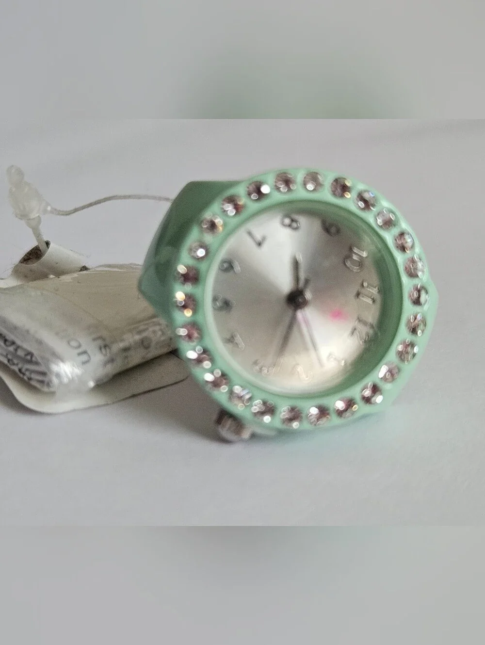 Mint Green Crystal Bezel Watch Ring - Unbranded